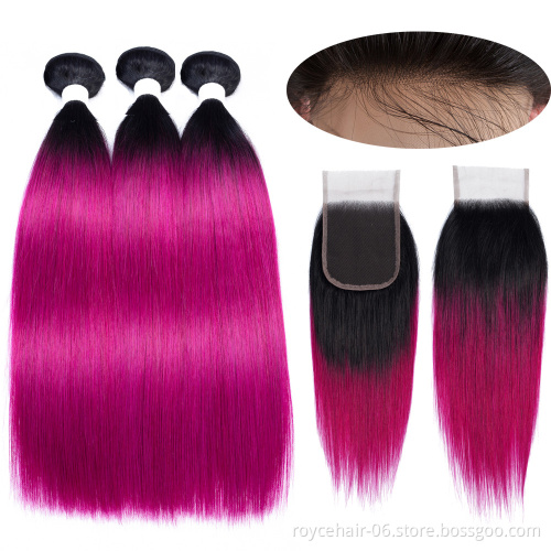 Royce 10A 11A Grade Raw Virgin Indian Temple Hair Ombre Colors 100% Human Hair bundles with Closure